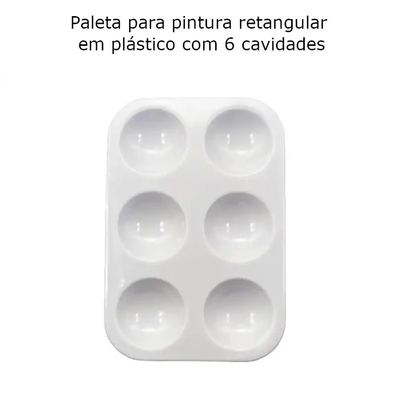 Paleta para pintura retangular em plástico com 6 cavidades