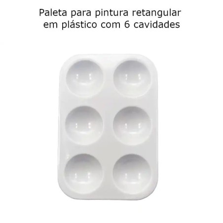 Paleta para pintura retangular em plástico com 6 cavidades