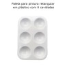 Paleta para pintura retangular em plástico com 6 cavidades