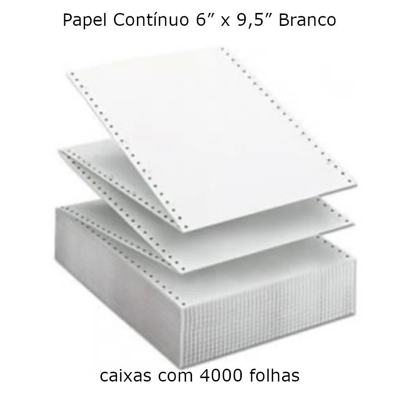 Papel Contínuo 6” x 9,5” Branco