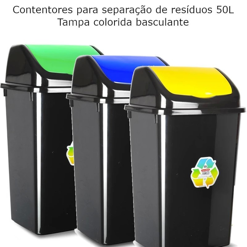 Contentores para separação de resíduos 50L Tampa colorida Basculante