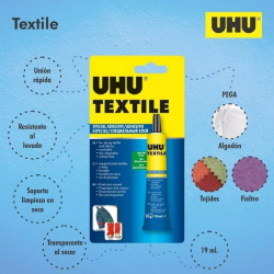 Cola Têxtil UHU 20gr – Cola Especial para Tecidos Transparente e Flexível