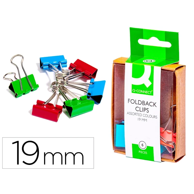 Molas Metálicas Reversíveis 19mm Q-Connect – Pack 6 Unidades Cores Sortidas