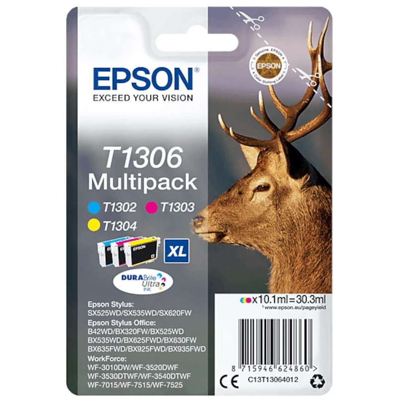 Multipack 3 Cores Original Epson T1306XL Alta Capacidade – 30.3ml (C13T13064010)