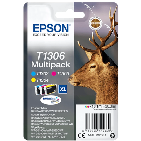 Multipack 3 Cores Original Epson T1306XL Alta Capacidade – 30.3ml (C13T13064010)