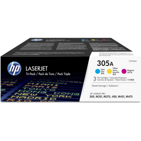 Pack Triplo de Toner HP 305A (CF370AM) Cyan, Magenta e Yellow