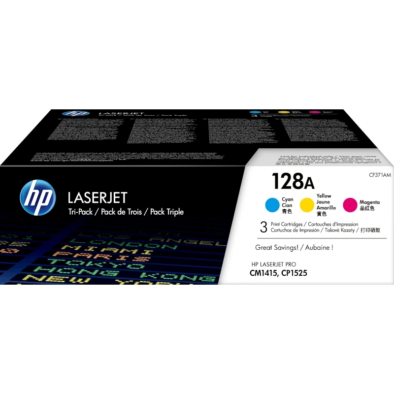 Pack Triplo de Toner HP 128A (CF371AM) Cyan, Magenta e Yellow