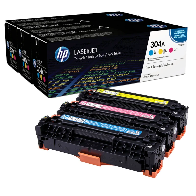 Pack Triplo de Toner HP 304A (CF372AM) Cyan, Magenta e Yellow