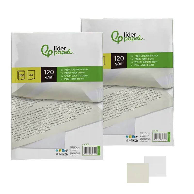 Papel A4 Vergé Liderpapel 120g – Pack de 100 Folhas (Branco / Creme)