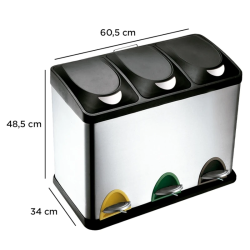 Caixote de Reciclagem de Pedal em Inox Q-CONNECT 3x15L (45 Litros)