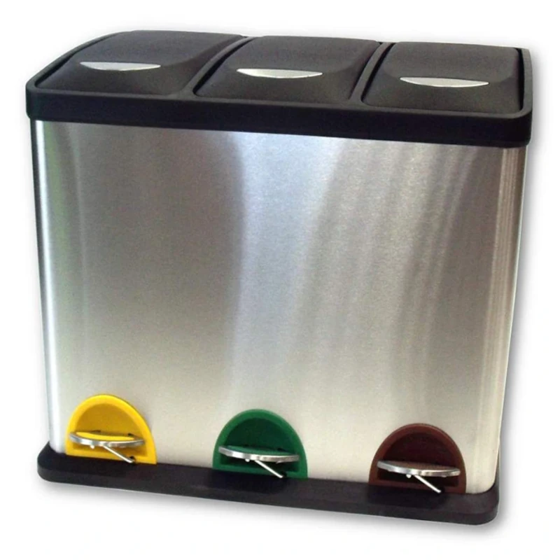 Caixote de Reciclagem de Pedal em Inox Q-CONNECT 3x15L (45 Litros)