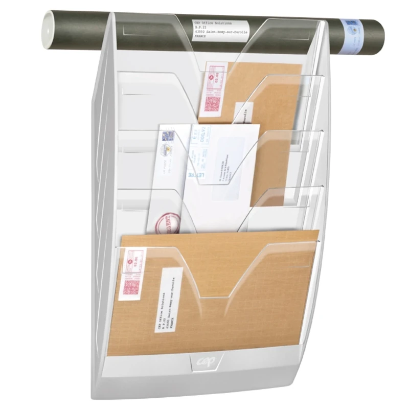Expositor de Parede Modular com 5 Divisórias Transparentes e Branco (Grande Formato)