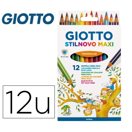 Lápis de Cor Giotto Stilnovo Maxi Triangular – Mina de 4,3 mm – Caixa com 12 Cores Sortidas