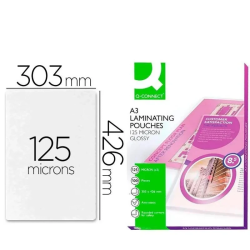 Bolsas de Plastificação A3 Q-CONNECT 125 Mícrons Alta Resistência – Pack 100 Unidades