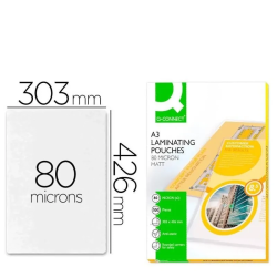 Bolsas de Plastificação A3 Q-CONNECT Mate Anti-Reflexo 80 Mícrons – Pack 100 Unidades