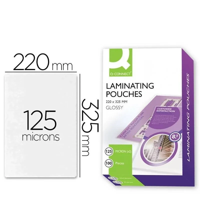 Bolsas de Plastificação Fólio Q-CONNECT 125 Mícrons – Pack 100 Unidades
