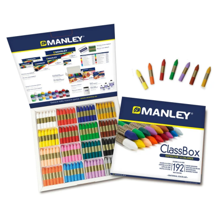 Caixa Escolar Lápis de Cera Suave Manley – Pack 192 Unidades (16 Cores Sortidas)