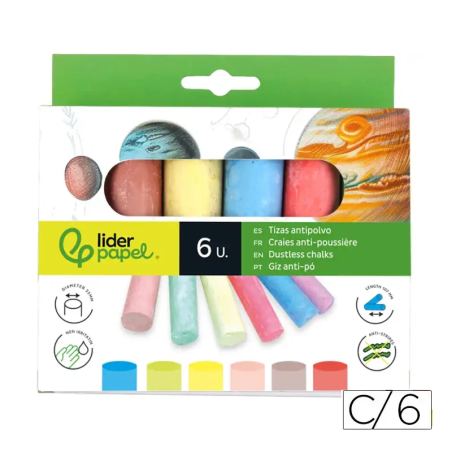 Giz Colorido para Chão e Pavimentos Liderpapel – Caixa com 6 Unidades Sortidas