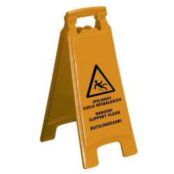 Placa de Sinalização de Piso Escorregadio Q-Connect 66x27cm – Multilingue / Amarela