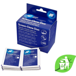 Toalhetes de Limpeza de Ecrãs AF Screen-Clene Duo – Caixa com 20 Pares (Húmido + Seco)
