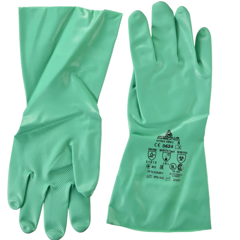 Luvas de Proteção em Nitrilo Deltaplus com Forro de Algodão Verde