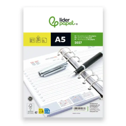 Recarga de Agenda de Argolas Liderpapel 2027 A5 Dia/Página Bilíngue