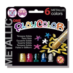 Guaches em Baton Sólidos Playcolor Metal 6 Cores Sortidas