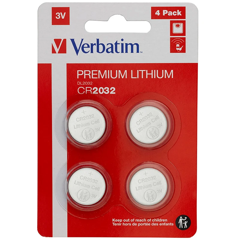 Pilhas de Lítio CR2032 3V Verbatim Premium (Pack 4 Unidades)