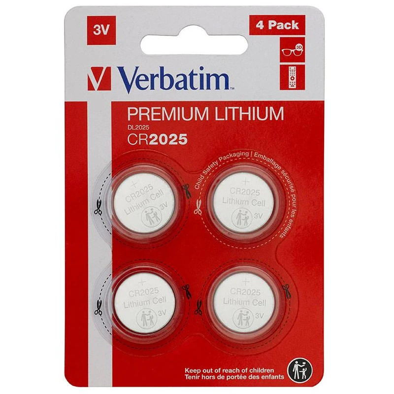 Pilhas de Lítio CR2025 3V Verbatim Premium (Pack 4 Unidades)