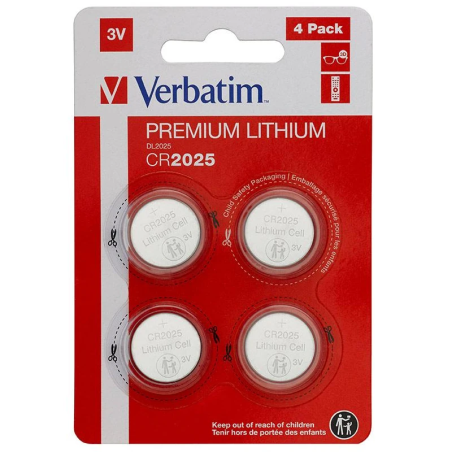 Pilhas de Lítio CR2025 3V Verbatim Premium (Pack 4 Unidades)