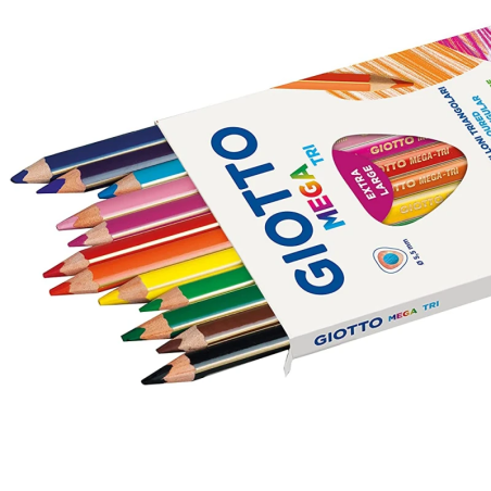 Lápis de Cor GIOTTO Mega Tri – 12 Cores, Mina 5,5 mm