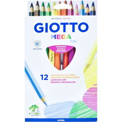 Lápis de Cor GIOTTO Mega Tri – 12 Cores, Mina 5,5 mm