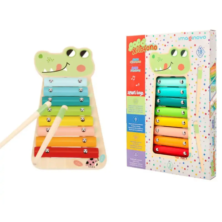 Xilofone infantil de madeira Crocodilo Imaginovo com 8 lâminas coloridas