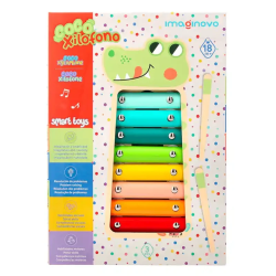 Xilofone infantil de madeira Crocodilo Imaginovo com 8 lâminas coloridas