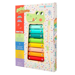 Xilofone infantil de madeira Crocodilo Imaginovo com 8 lâminas coloridas
