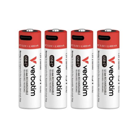 Pack 4 pilhas recarregáveis AA USB-C Verbatim 1,5V 2100mAh