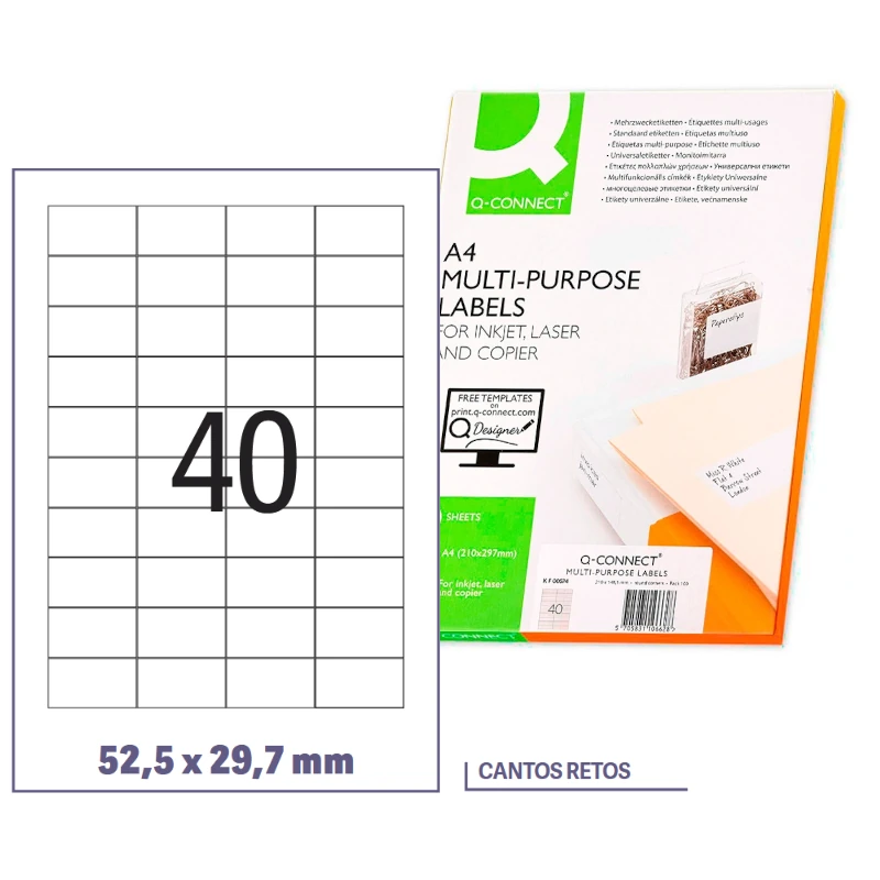 Etiquetas adesivas 52,5x29,7mm (Cx 100fls)