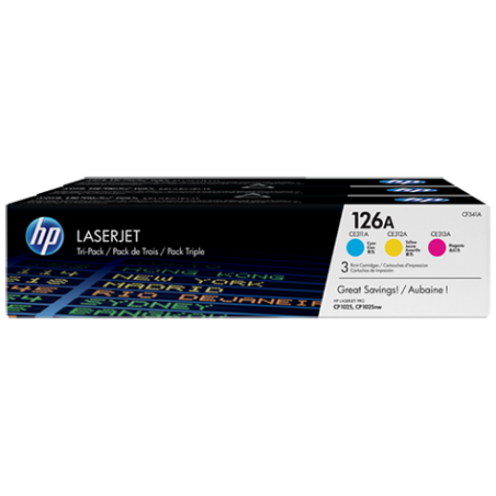Conjunto triplo de toner HP 126A (CF341A) azul, amarelo e magenta