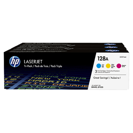 Conjunto triplo de toner HP 128A (CF371AM) azul, amarelo e magenta