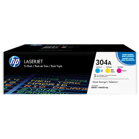 Conjunto Triplo de toner HP 304A - magenta+azul+amarelo (CF372AM)