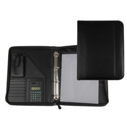 Pastas portfólio A4 pretas com calculadora e 4 argolas