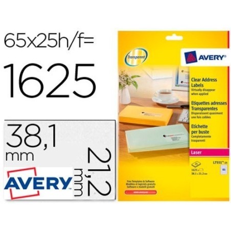 Etiquetas transparentes adesivas 38,1x21,2mm Avery
