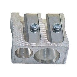 Apara-lápis duplo metálico em cunha