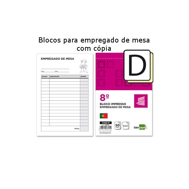 Blocos para empregado de mesa com cópia