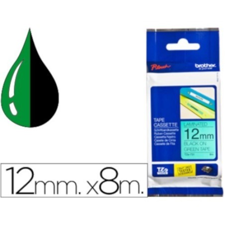 Fitas Brother TZE-731 de texto preto sobre fundo verde