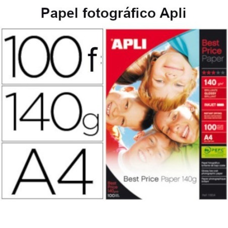 Papel fotográfico Apli glossy A4  de 140 gr