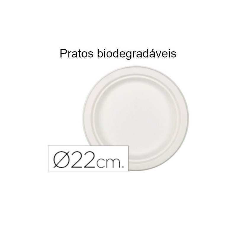 Pratos descartáveis biodegradáveis com diâmetros de 22cm