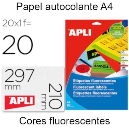 Papel autocolante A4 cores fluorescentes