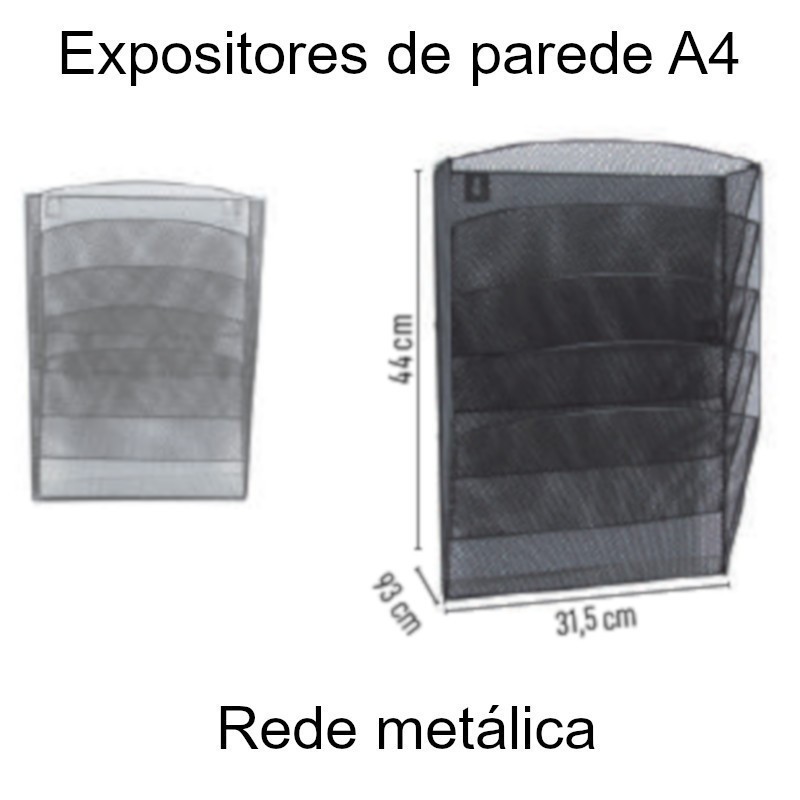 Expositores murais A4 em rede metálica