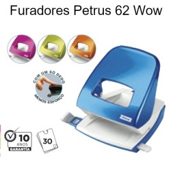Furador de Papel Petrus 62 WOW Cores Metalizadas – 2 Furos / Capacidade 30 Folhas